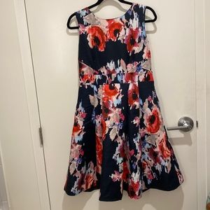 Kate Spade New York Navy and Red Floral Print A-Line Dress Size 10